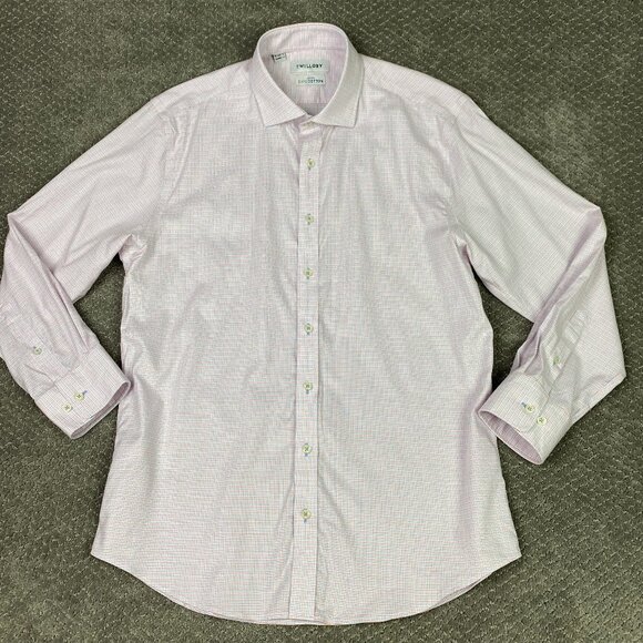 Twillory Shirt Men's 16.5 32/33 White Blue Pink Button Down Performance Non Iron - Picture 2 of 14